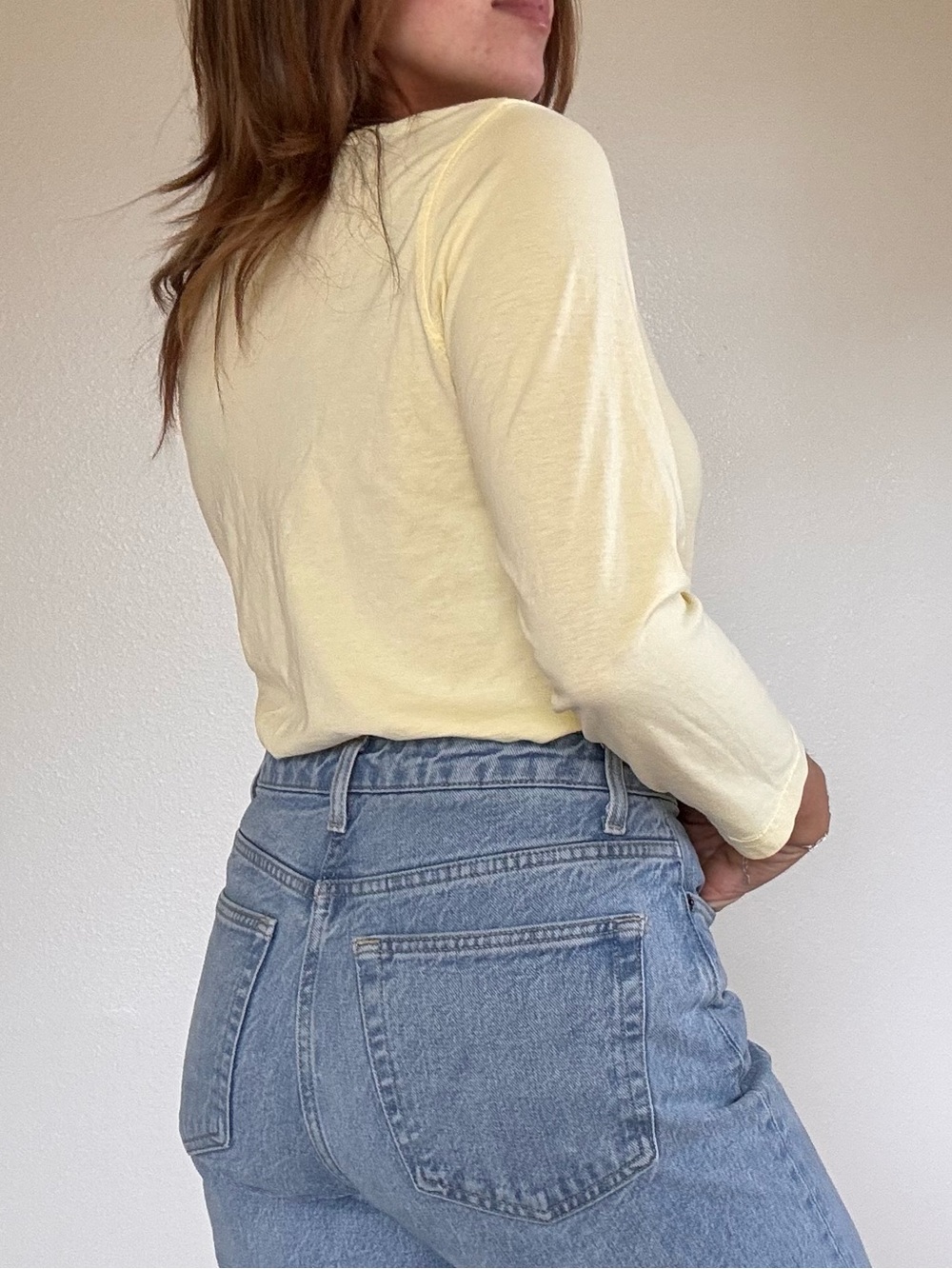 Cape Cod V-Neck Long Sleeve Tee in Pale Yellow - Picture 4 of 4